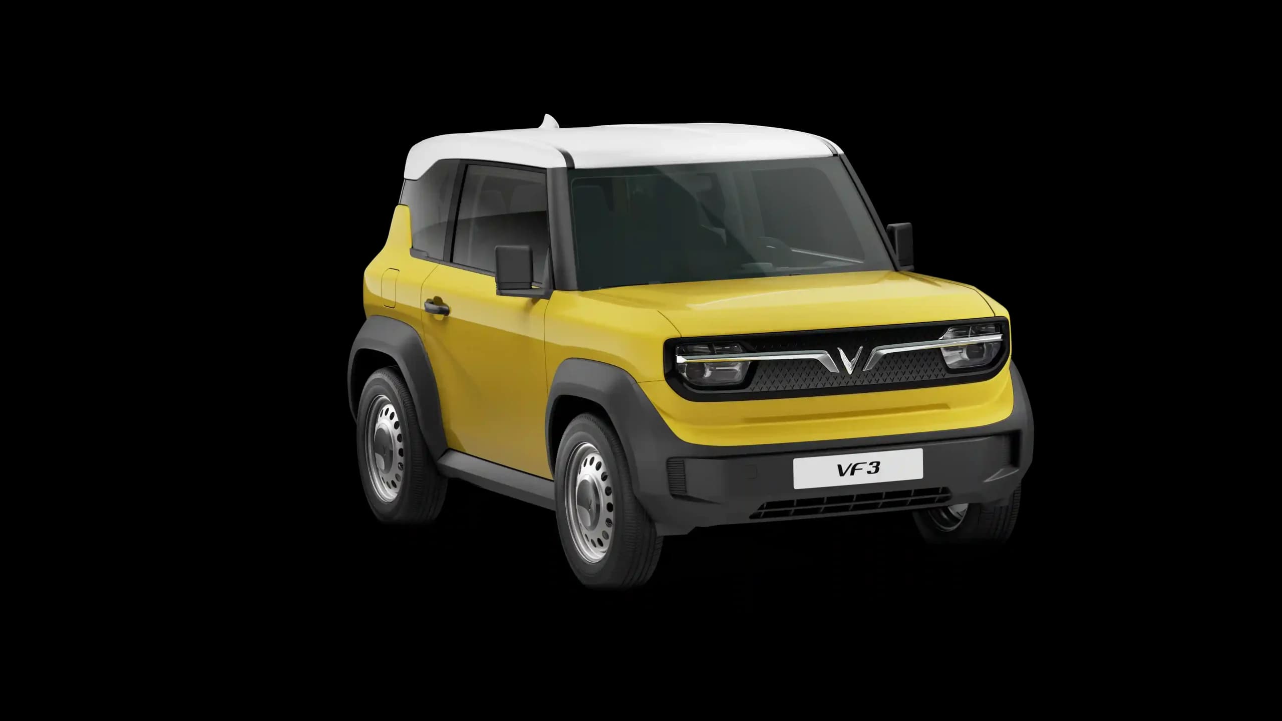 Vinfast VF 3 đầu xe phía trước bên , la-zăng 5 cánh render 3d