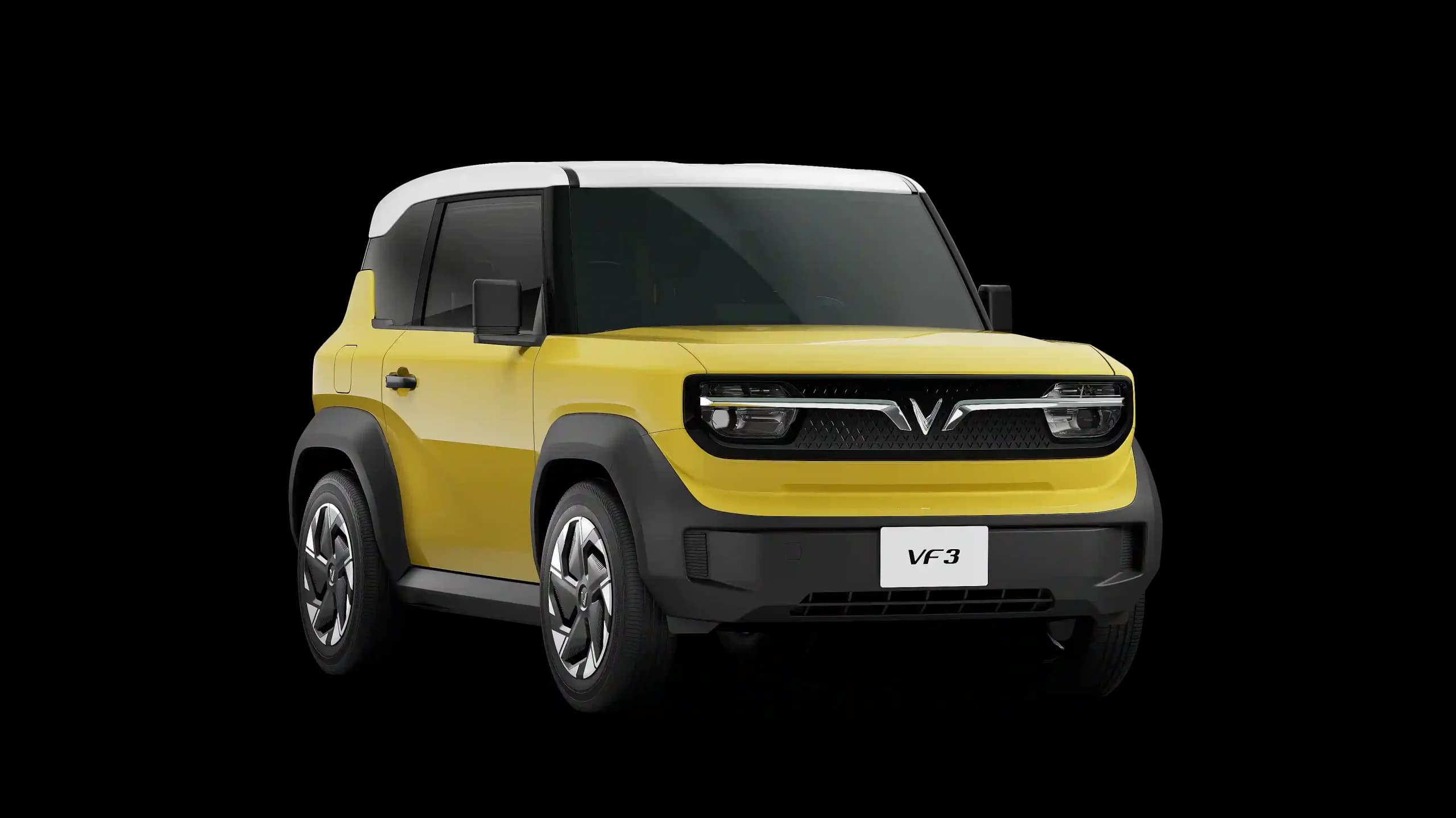 Vinfast VF 3 đầu xe phía trước bên , la-zăng 5 cánh render 3d